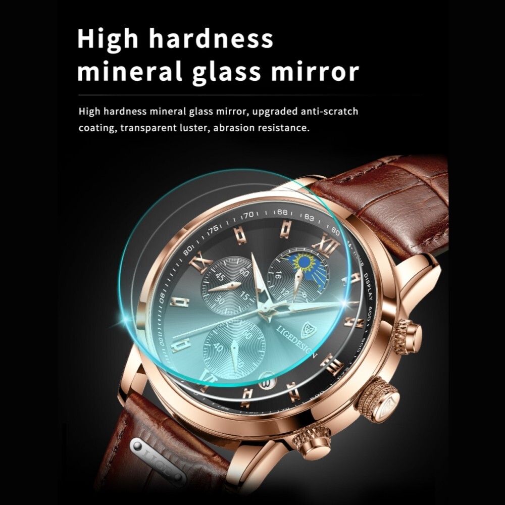 Men’s Watches Quartz Luminous Date Dial Waterproof Leather Business Wristwatch