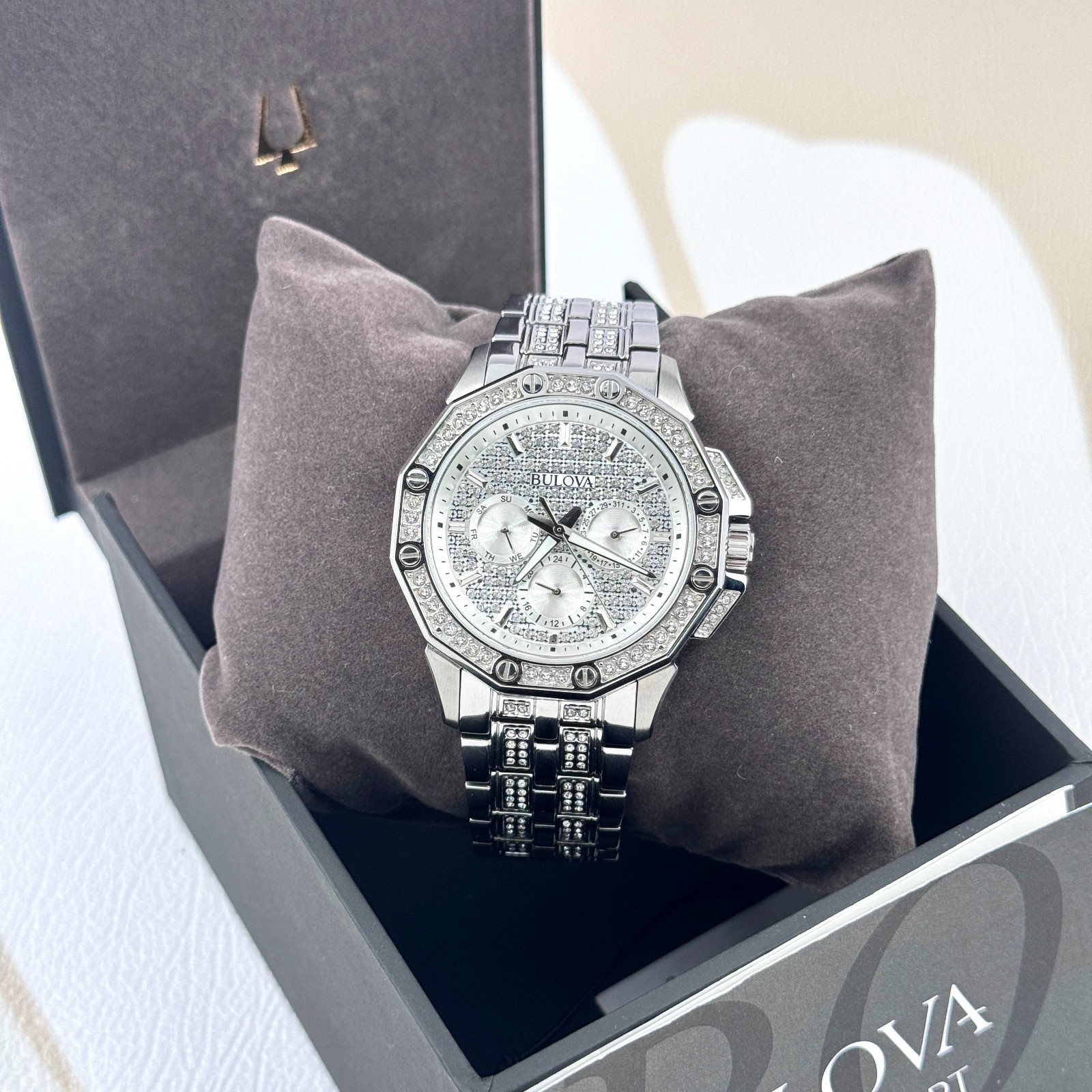 Bulova Men’s Octava Crystal Silver Stainless Steel Chronograph Watch 96C134