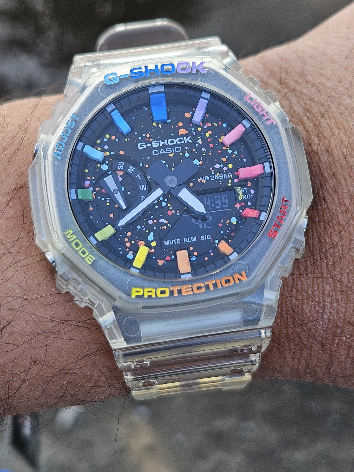 Casio G-Shock GA-2100 Custom Transparent Mod – Rainbow Index – Unique Design