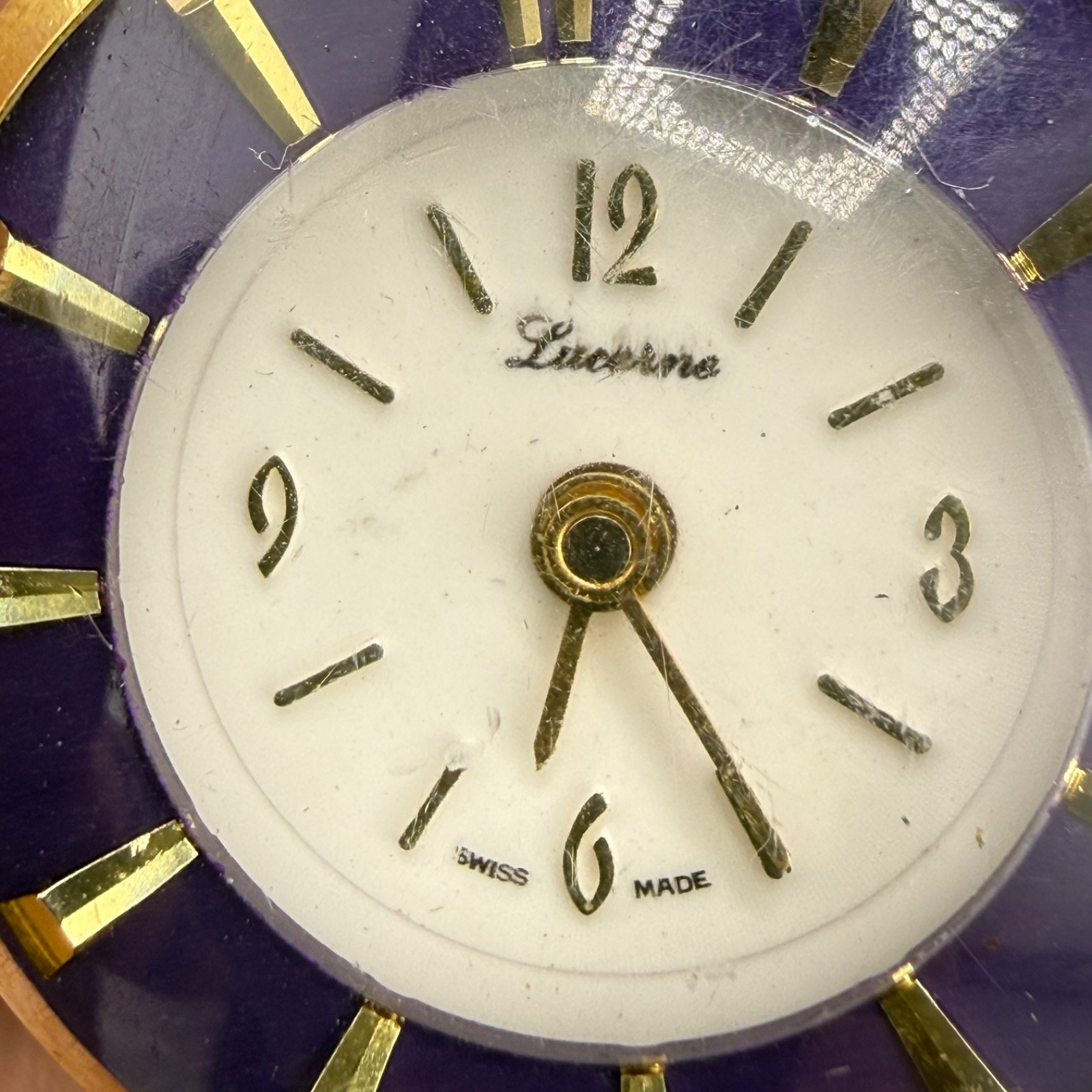 Vintage Lucerne Woman’s Pocket Watch Gold Tone Blue Enamel Does Not Wind Or Tick