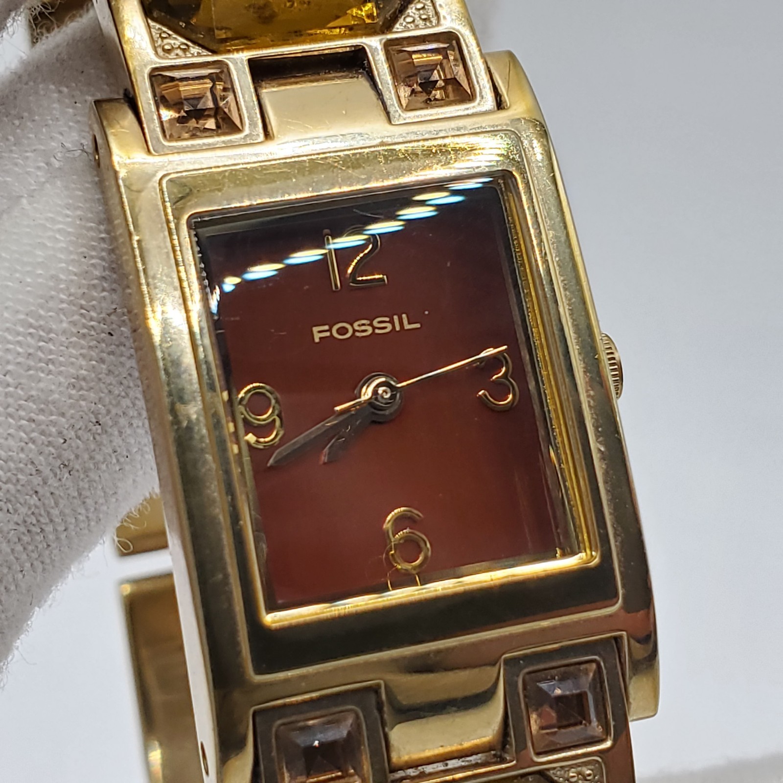 Fossil F2 ES-1391 Glass Gem Band Watch 18mm Womens New Battery