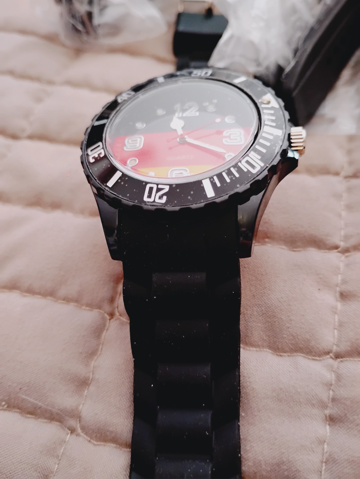 Unisex NEW! Silicone Quartz Watch German Germany Flag Black, need Batterie