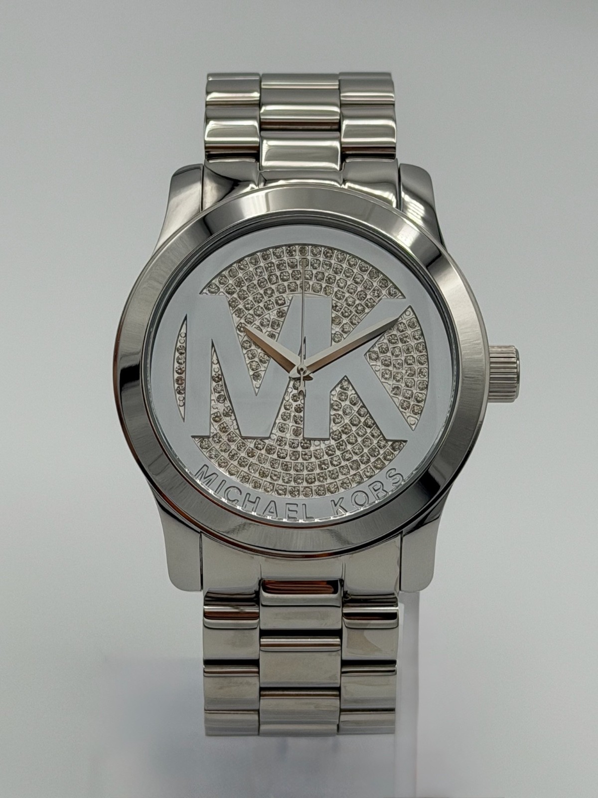 MICHAEL KORS MK5544 Runway Silver Pave Stainless Steel Logo Unisex Watch