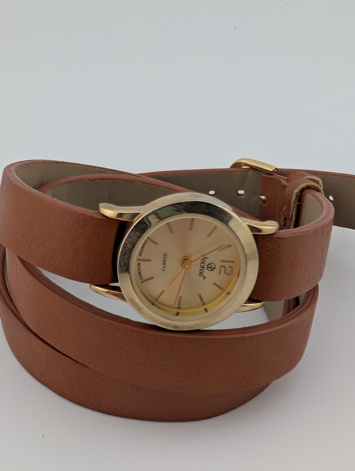 Decree Wrap Watch Women 23mm Gold Case Faux Leather Band- New Battery