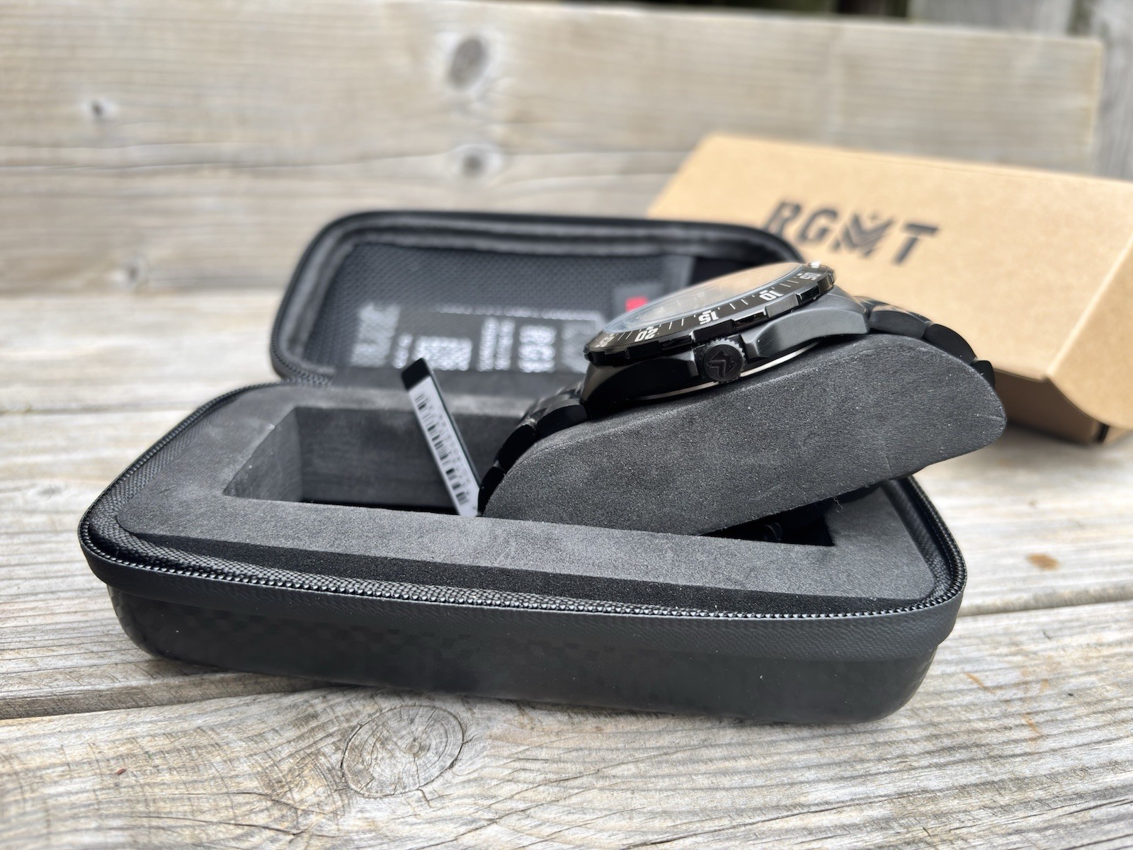 RGMT Continental GMT – Stealth Black. Swiss GMT Movement. free display stand