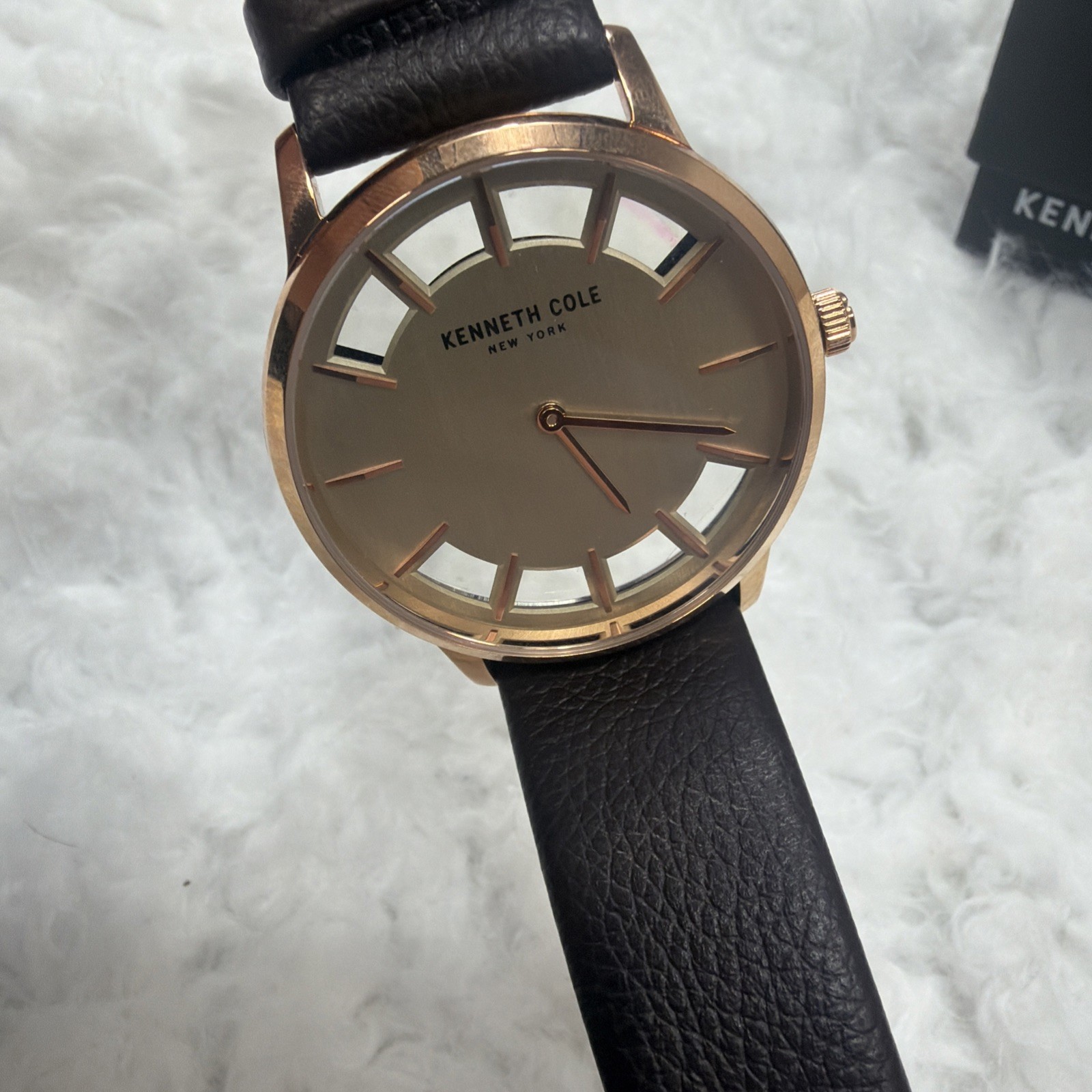 Mens Kennth Cole New York Watch Dress Formal Champagne Face Leather Strap New!