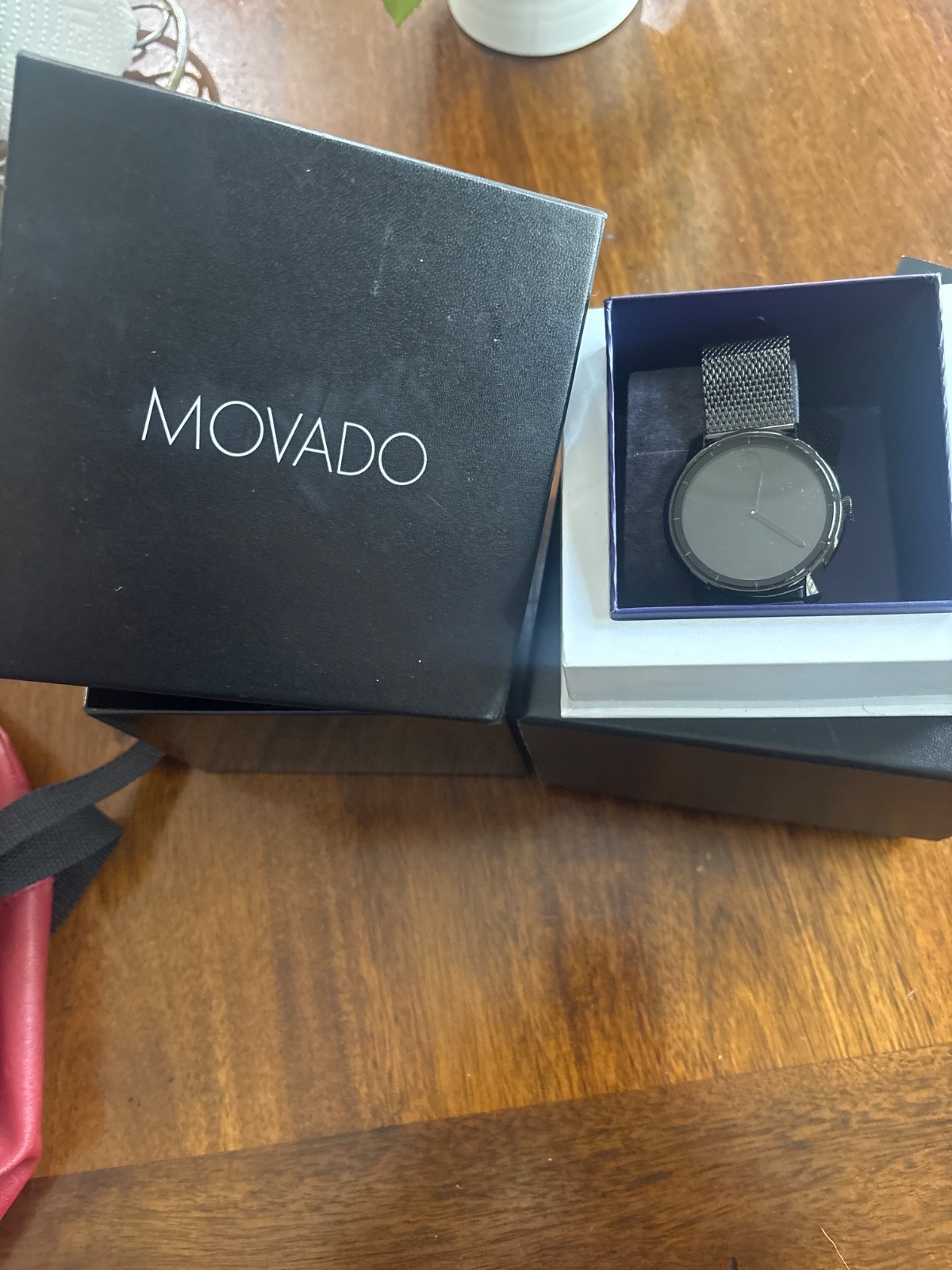 real Movado bold mens watch black with boxs and garantie book