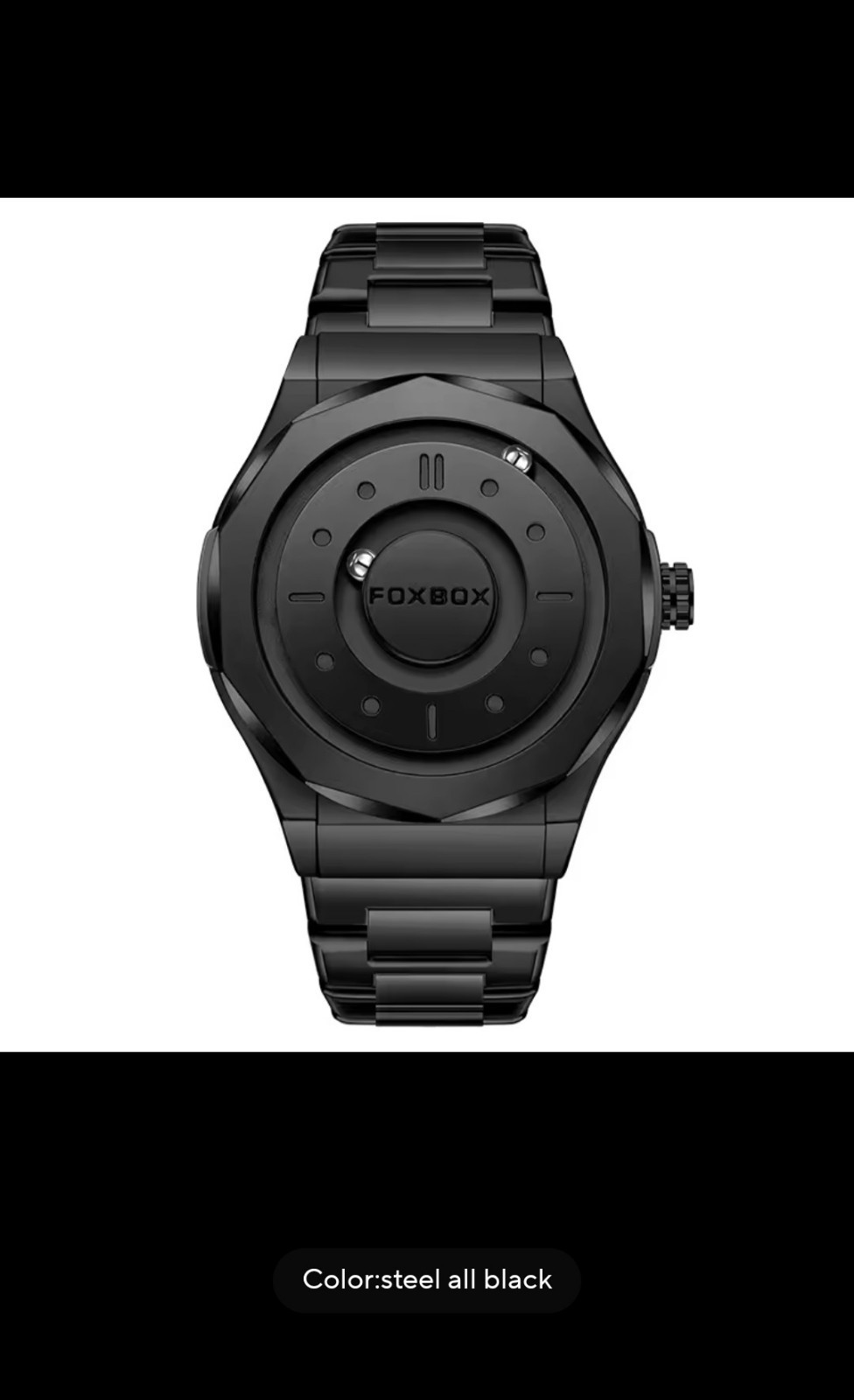 FOXBOX All Black Stainless Steel Wristwatch Analog Baton Indexes Round