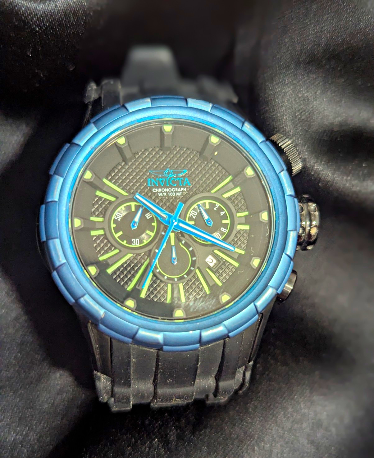 Invicta Force Men’s Quartz Chronograph Date 100m 50mm Blue Bezel Black Dial