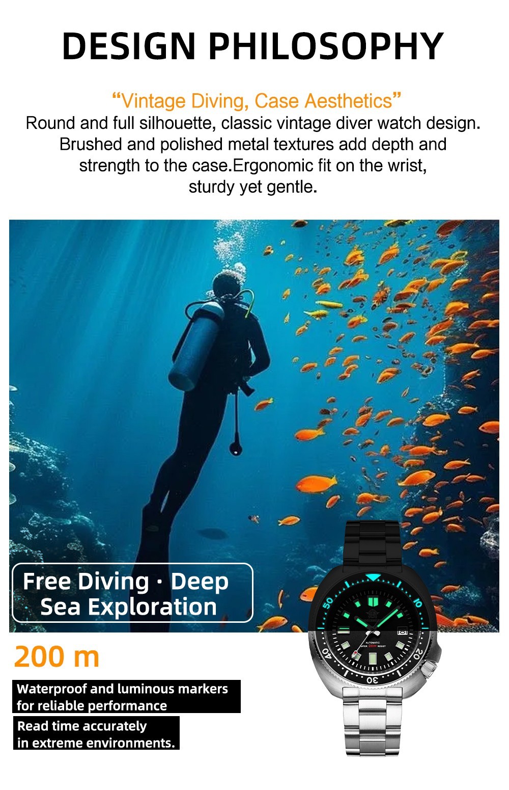 ADDIESDIVE Automatic Diver Watch Men Turtle Captain Willard Citizen Miyota Black