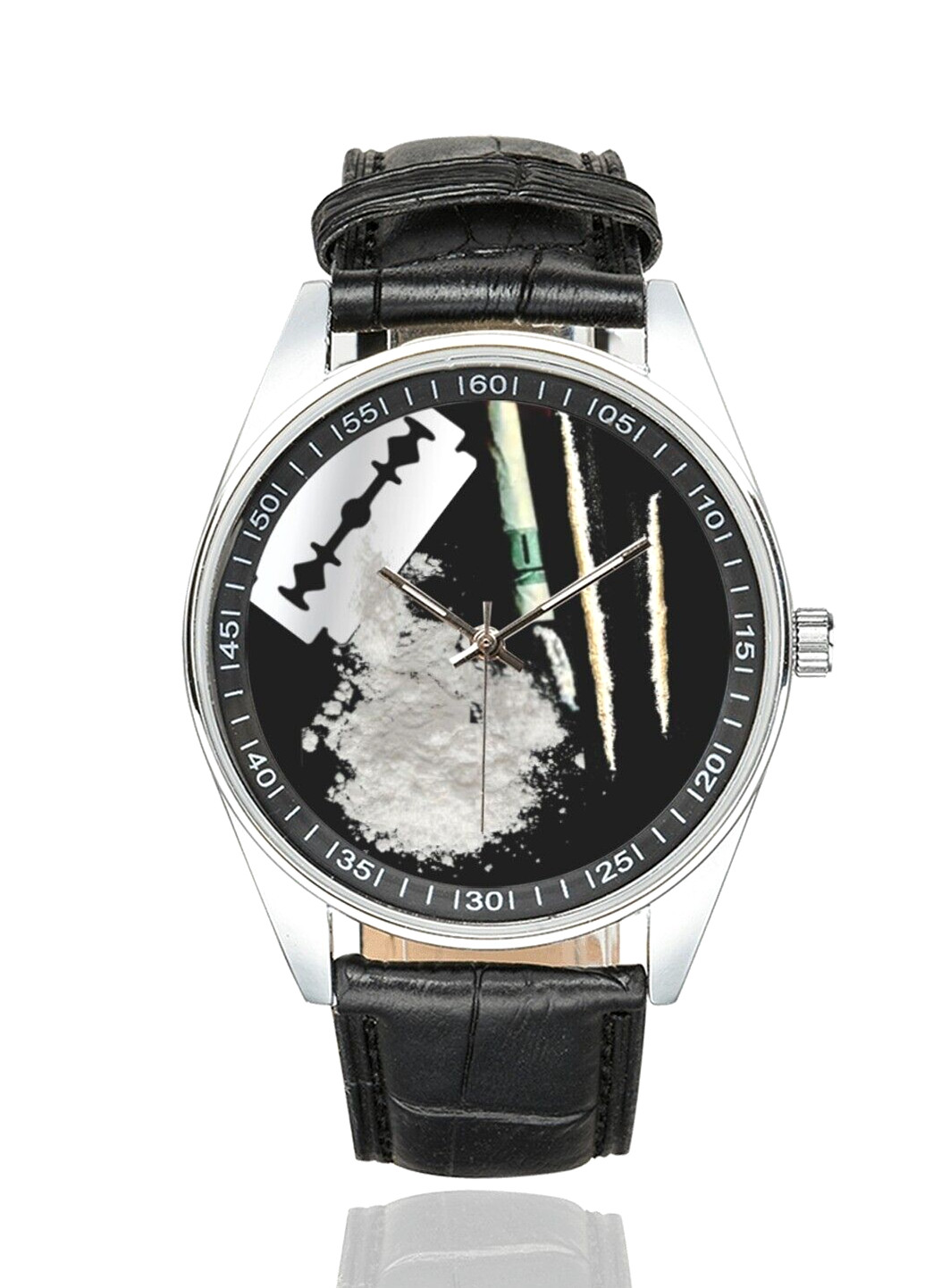 COKE Watch with Black Faux Leather Band and Multicolor Dial, Quartz Movement