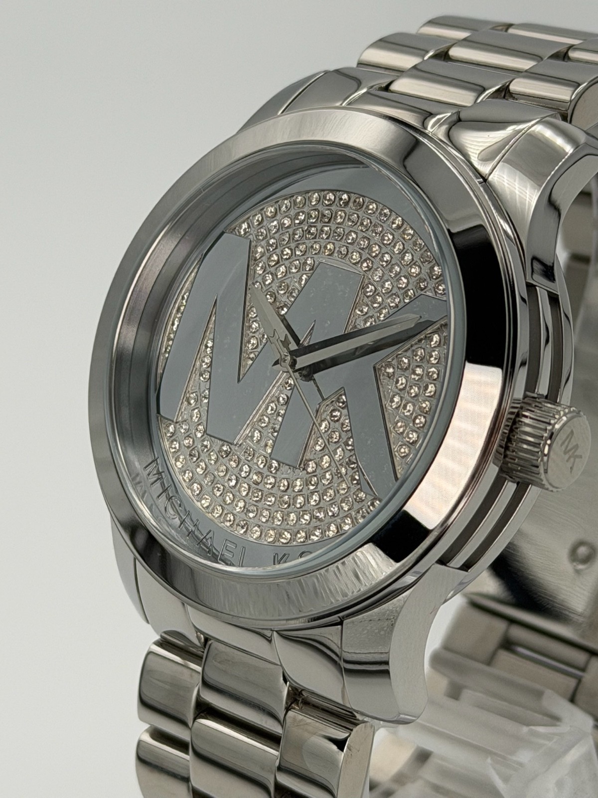 MICHAEL KORS MK5544 Runway Silver Pave Stainless Steel Logo Unisex Watch