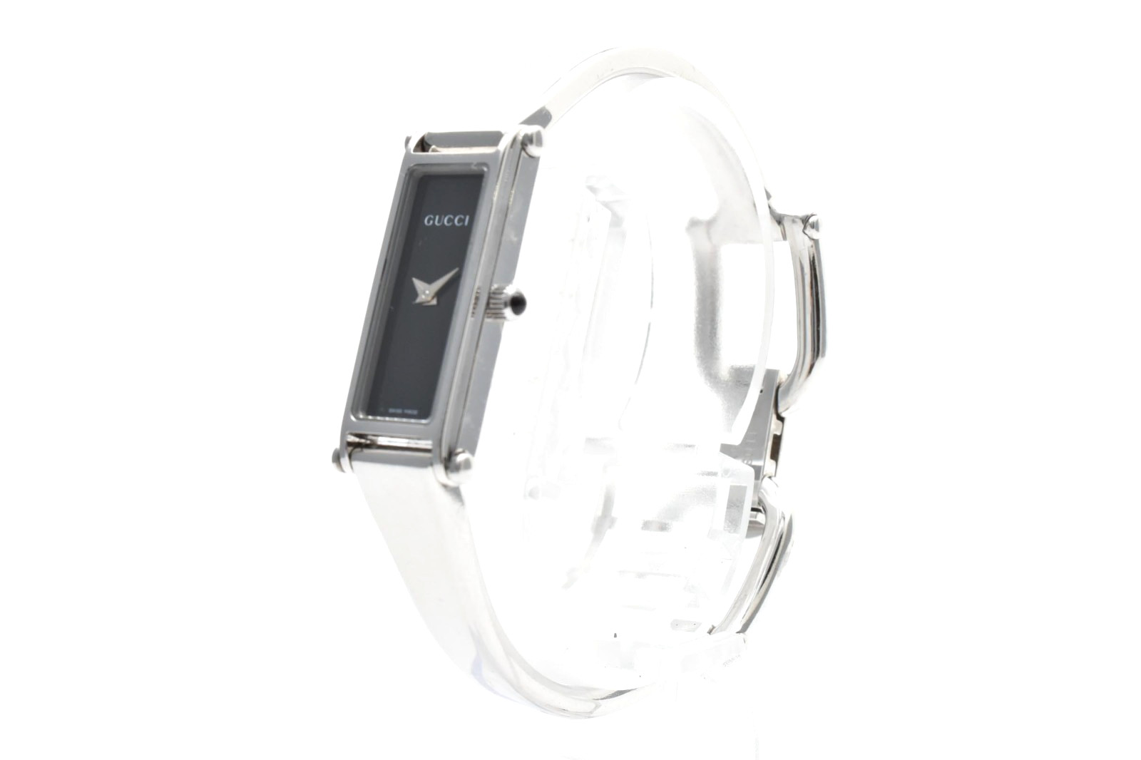 [Exc+5] Vintage Gucci 1500L Silver Dial Black Quartz Rectangle Woman’s Watch