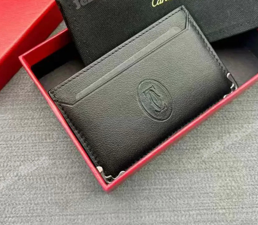 SALE Must de Cartier Black Calfskin Card Holder Slim Wallet Luxury New Box