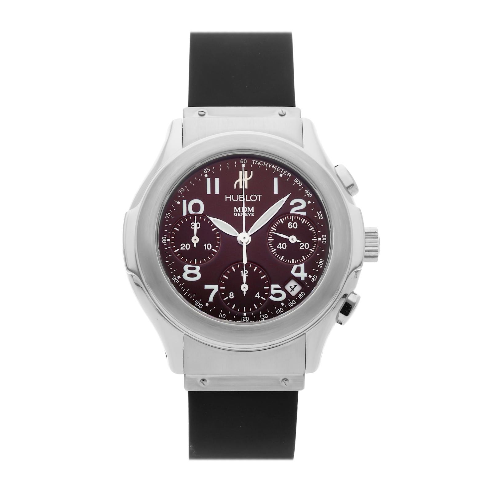 Hublot MDM Chronograph Steel Auto 40mm Burgundy Dial Rubber Strap 1810.B30.1