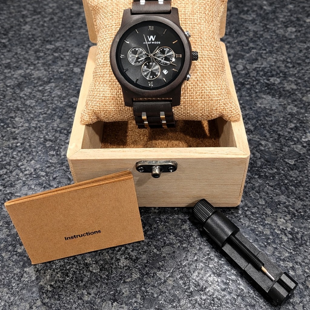 AvantWood Chrono S Ivory Black 44mm Wooden Men’s Watch Unique Sandalwood