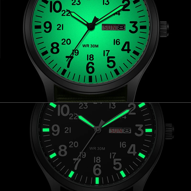 TPW Field Watch Quartz Movement Easy Read Dial 24 Hour Display Fabric Strap