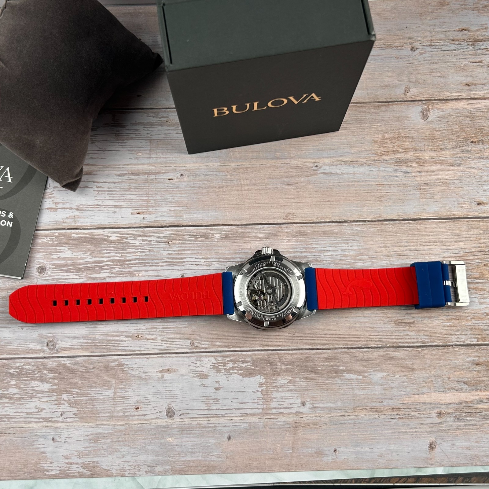 Bulova Marine Star 98A225 Series A Men’s Automatic Watch Silicon Blue Strap 45mm