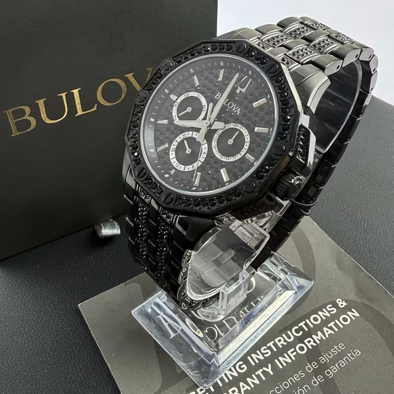Men Bulova Octava Crystal Black Dial Chronograph 98C134 Quartz New Watch 41.5mm