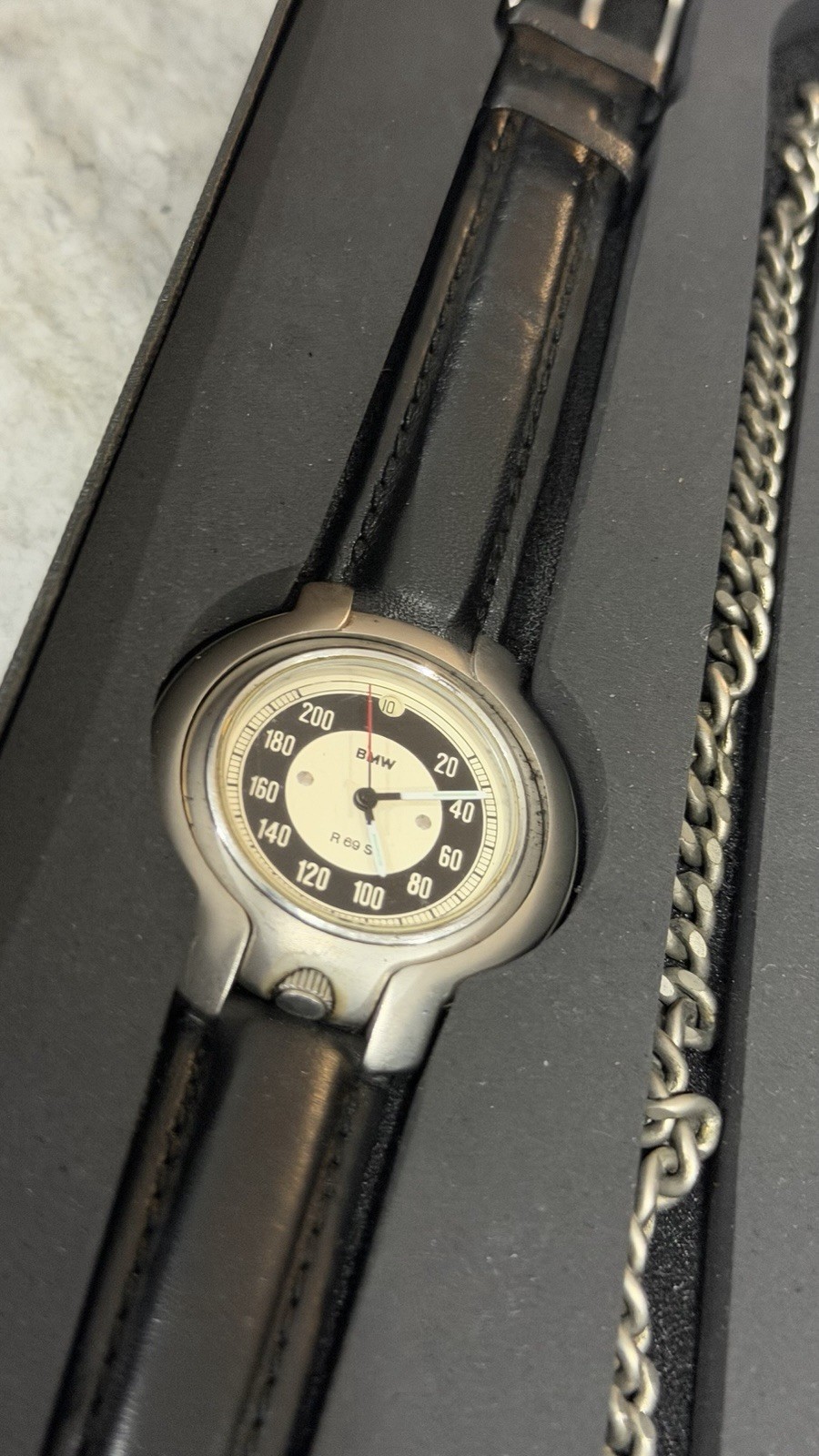 BMW R 69 S Automatic Mechanical Wristwatch Black Leather Strap Box & Manual