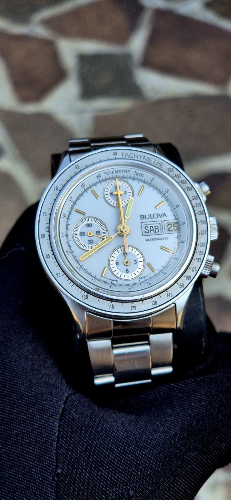 Bulova Chronograph Automatic Lemania 5100 39mm Steel Swiss Made Rare 1990s