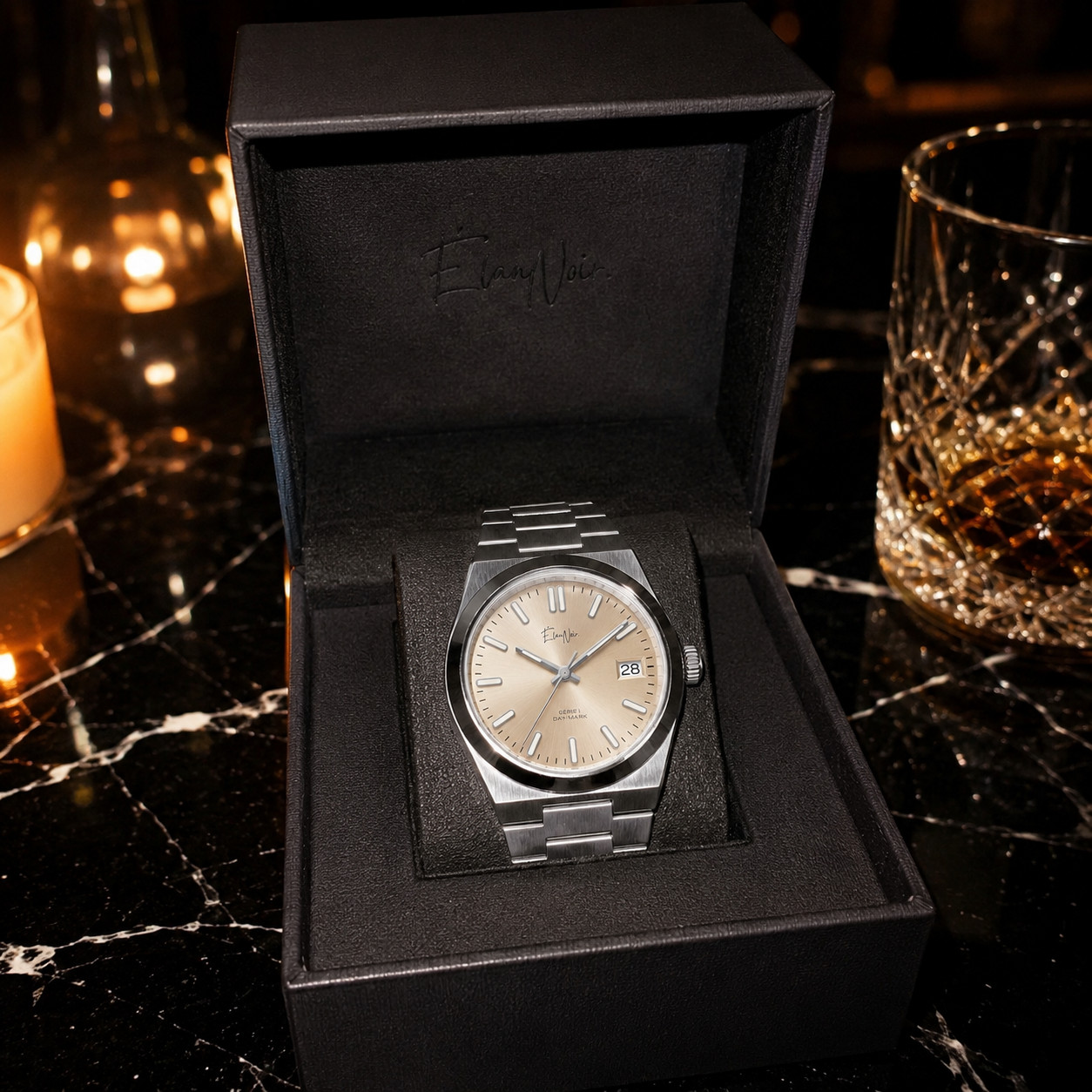 Élan Noir Série I Men’s Automatic Watch 39mm Champagne Dial Steel NH35 Custom