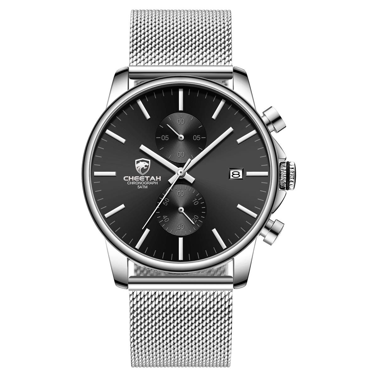 GOLDEN HOUR Men’s Watch Fashion Sleek Minimalist Quartz Analog silver black