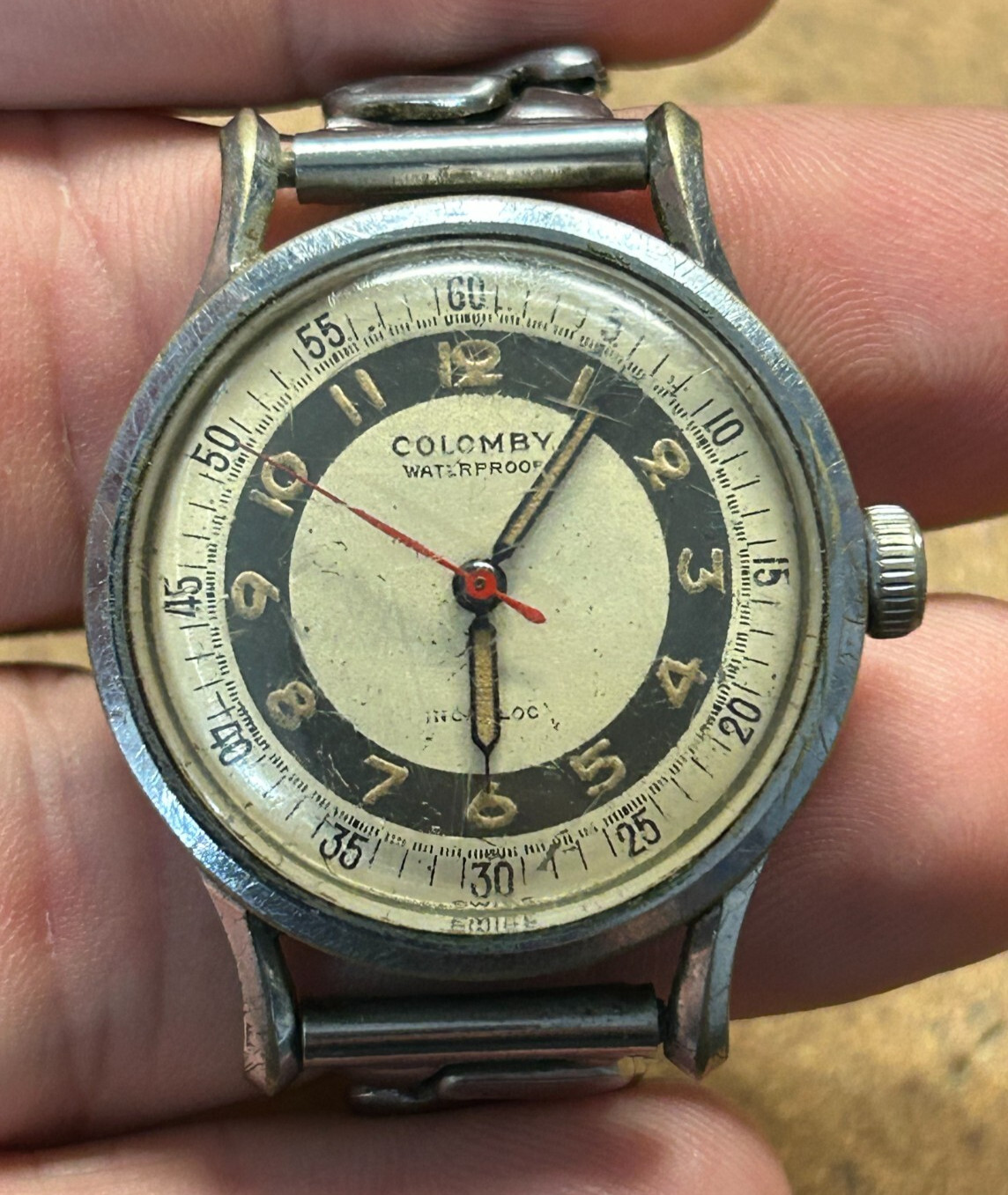 WWII era Navy Pilot Military WATCH Waterproof COLOMBY LIBAN Swiss WORKS GREAT