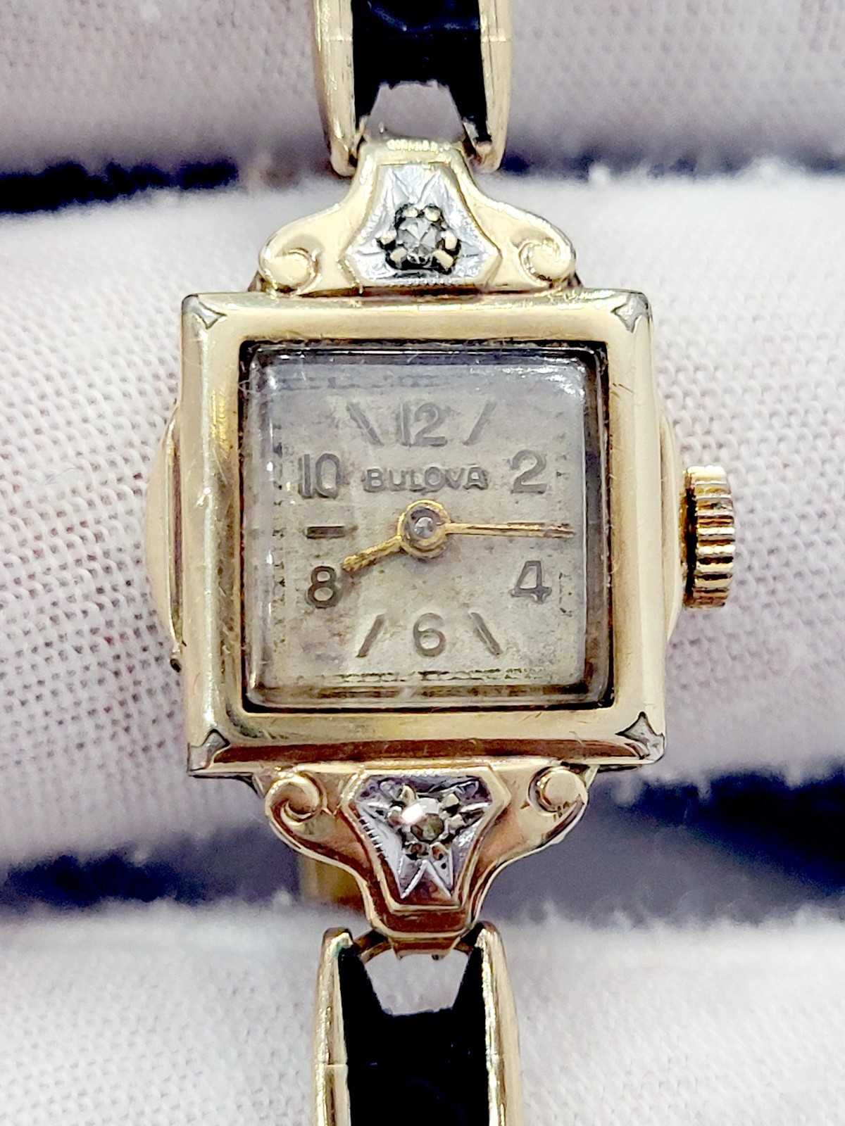 Bulova Ladies Diamond Watch 10K Gold Filled Art Deco Cocktail Vintage 1940 RUNS