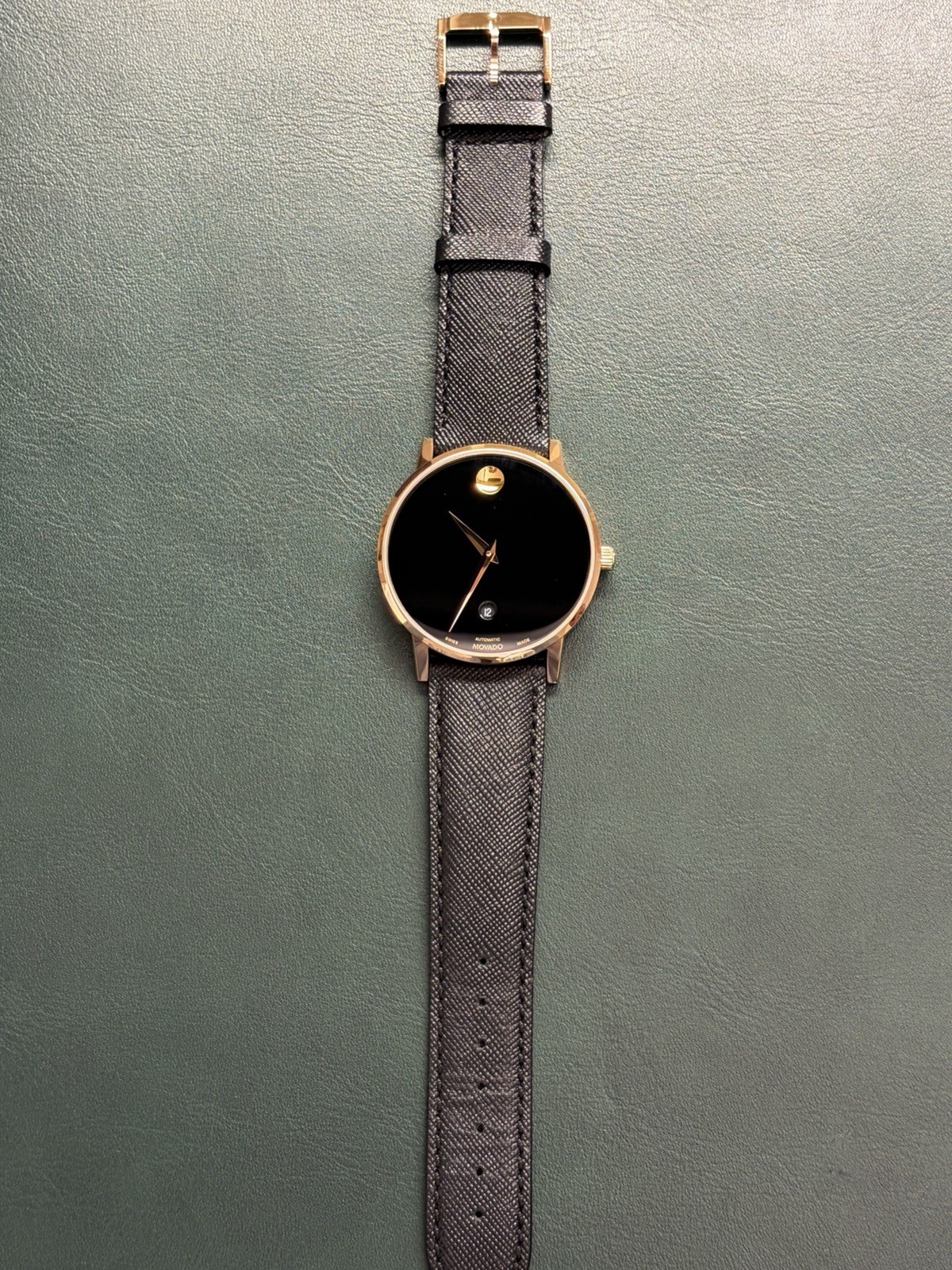 Movado Museum Automatic Swiss Made Sapphire Black Dial RG Case 40mm Watch