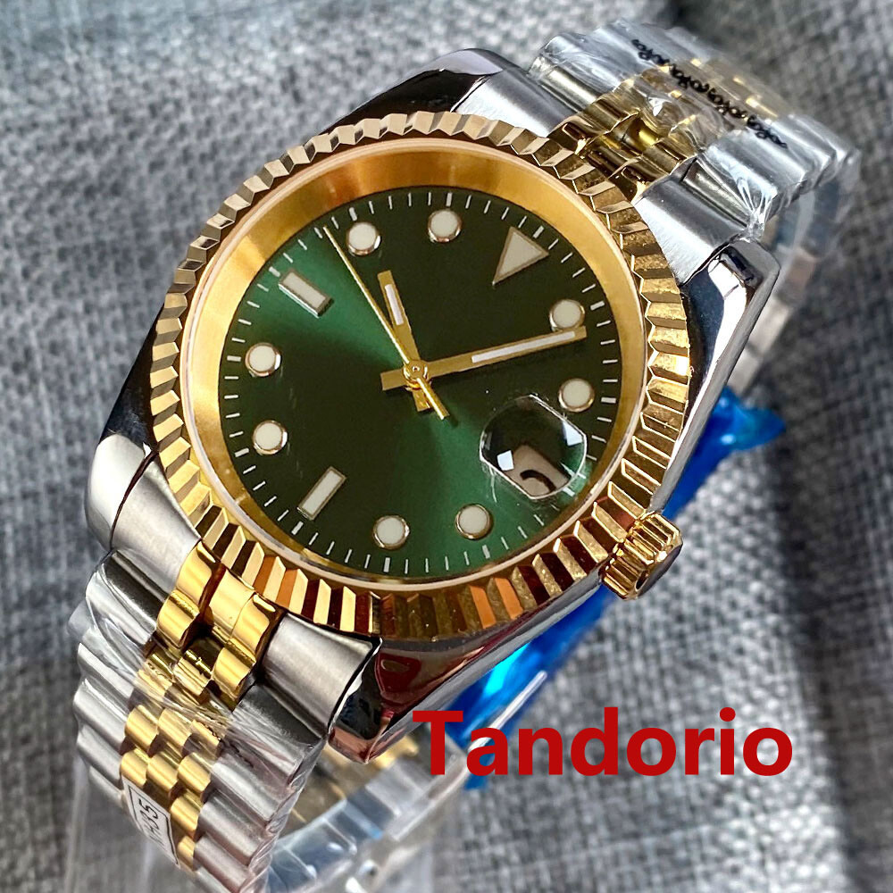 39mm Bliger Green Dial Gold Plated Sapphire Glass NH35A PT5000 Auto Fluted Bezel