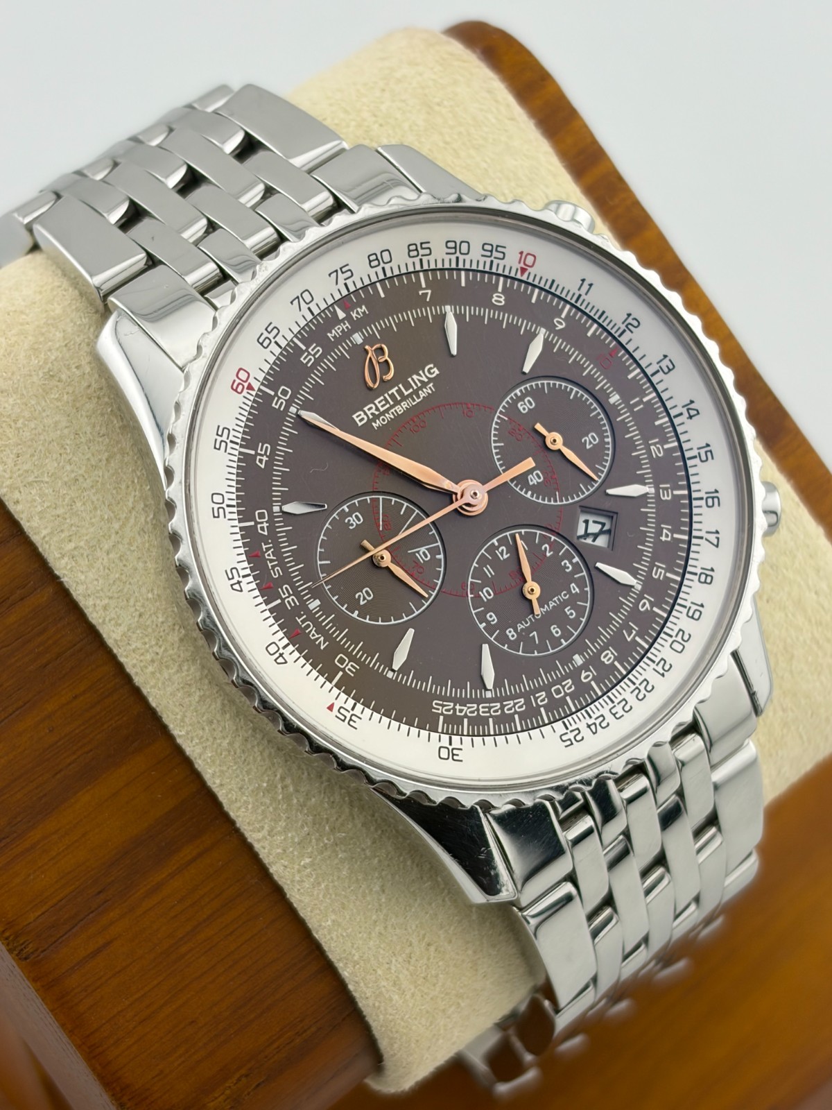 **RARE ‘COFFEE’ DIAL w/ ROSE GOLD HANDS Breitling Navitimer Montbrilliant A41370