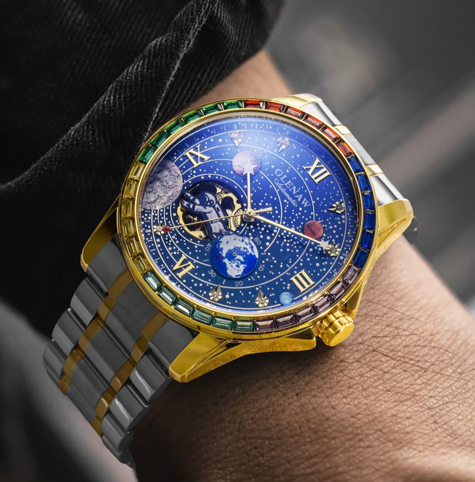 GLENAW automatic winding hollow men’s mechanical watch luminous dial waterproof