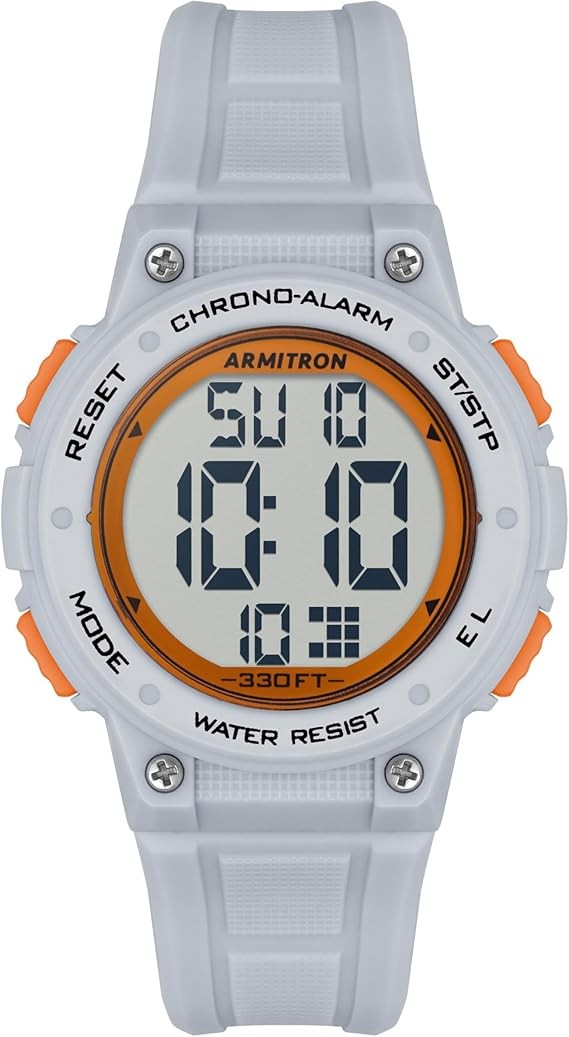 ARMITRON SPORT WOMEN’S DIGITAL CHRONOGRAPH RESIN STRAP WATCH – GRAY ORANGE