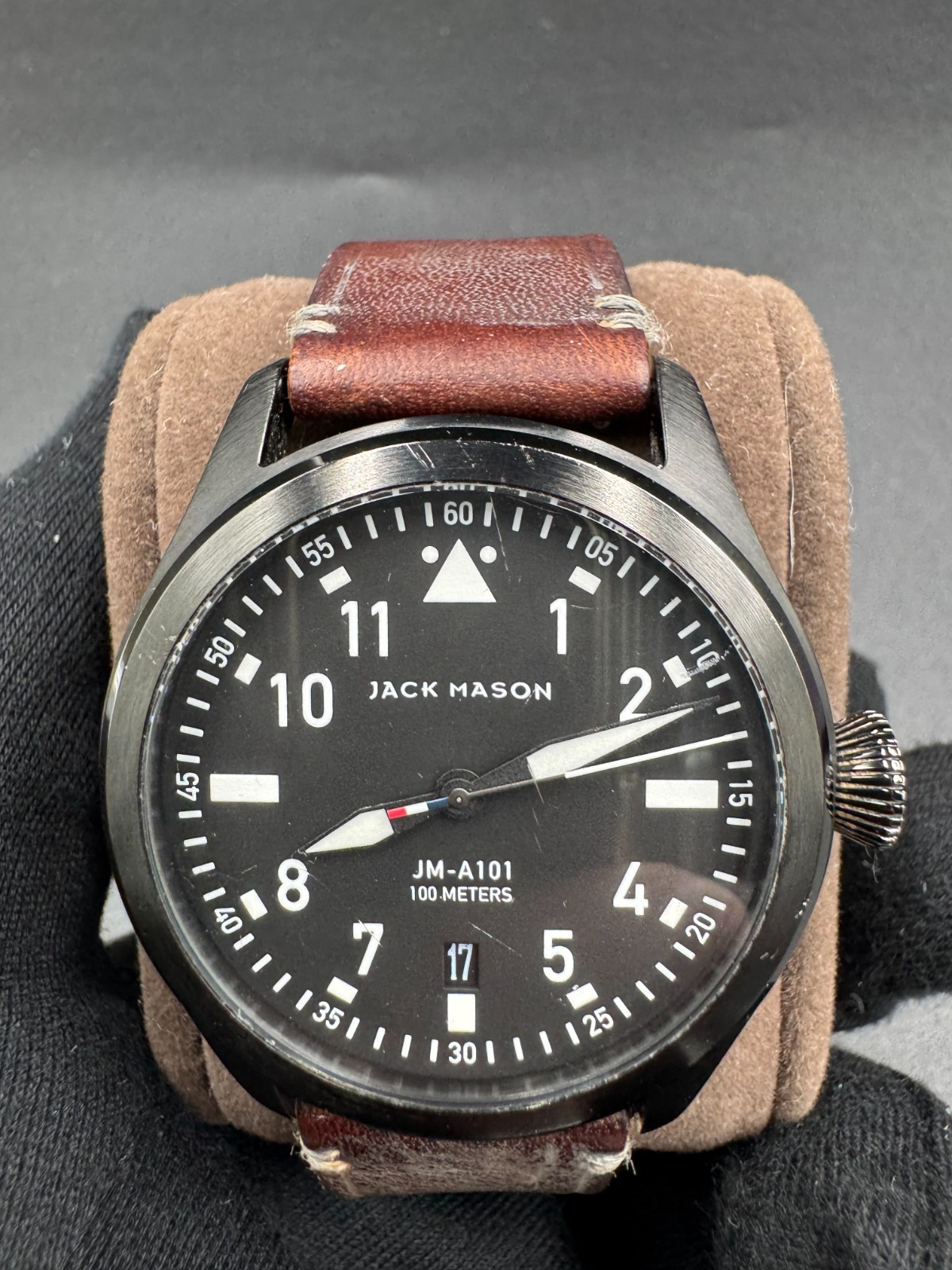 Jack Mason JM-A101 Aviation Black PVD Pilot Watch Leather Strap 42mm – Rare VG+