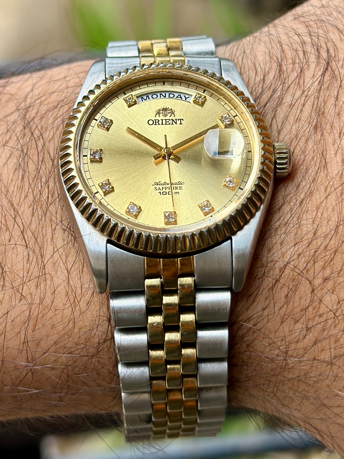 Rare Orient President Day Date Automatic Gold Dial Two Tone Vintage Watch