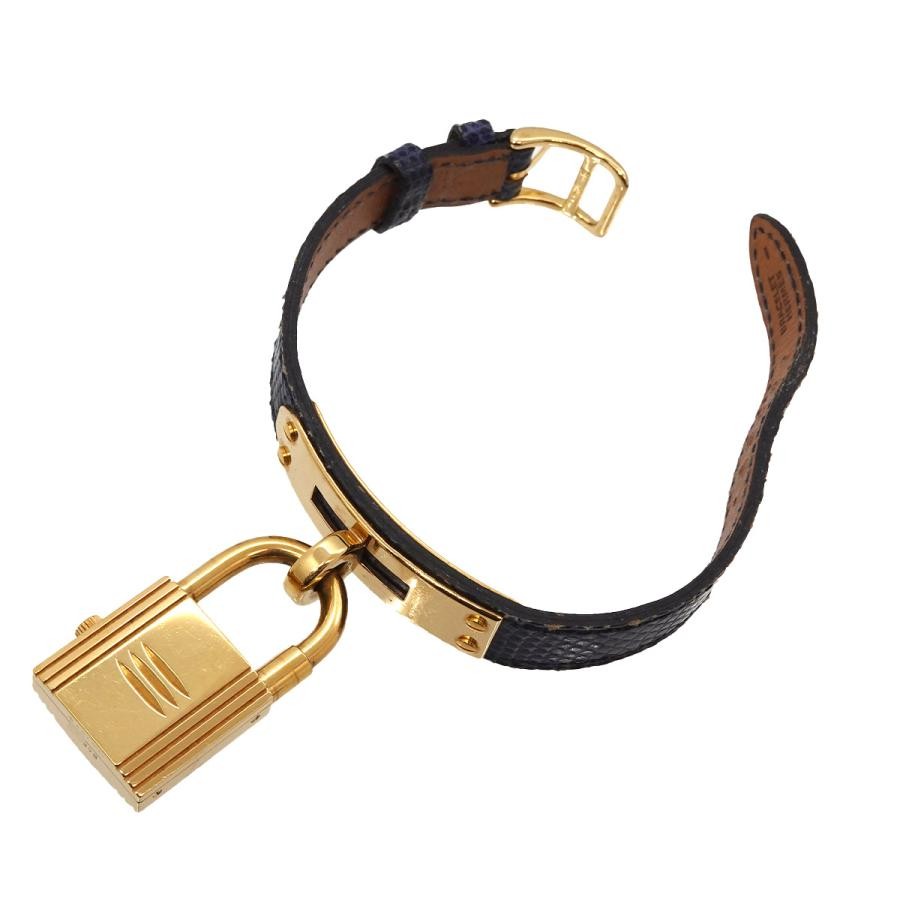 HERMES Kelly Watch Vintage Women’s Quartz Navy Lizard Leather Swiss Watch