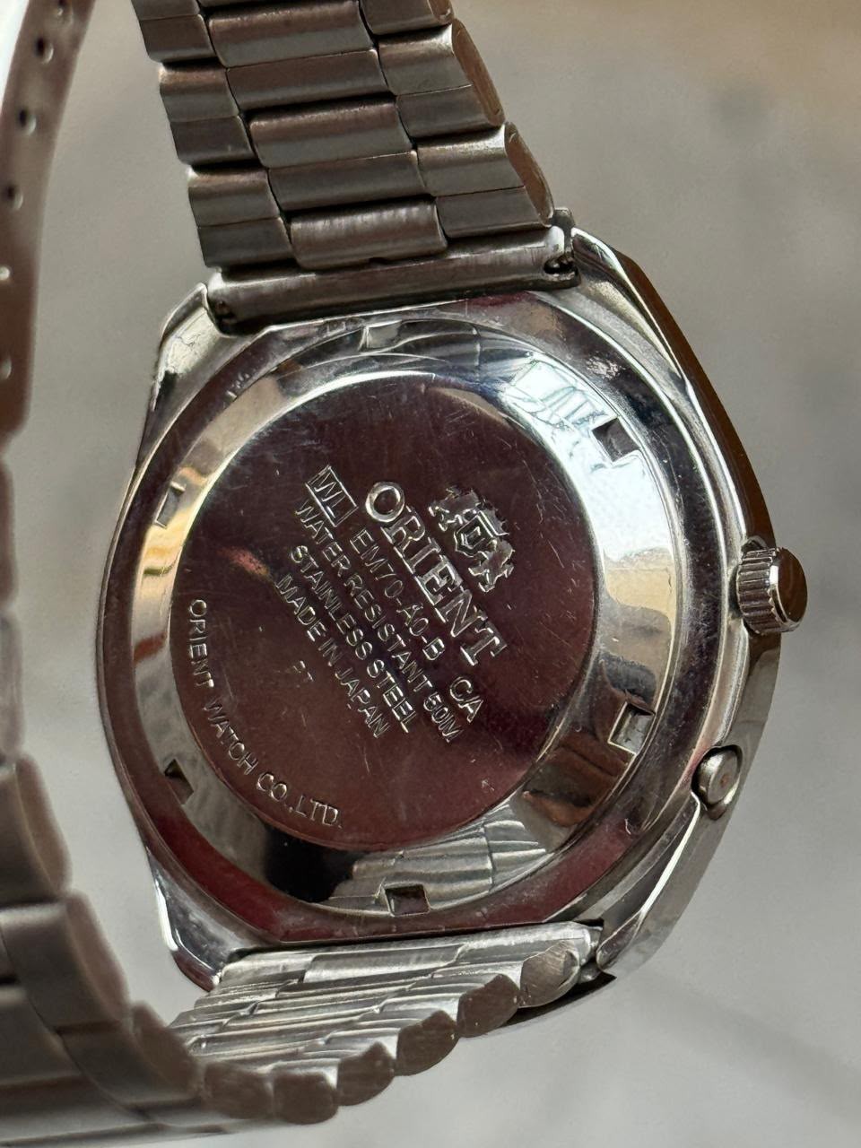 Vintage Orient 3 Star Day Date Black Dial Stainless Steel Men’s Watch