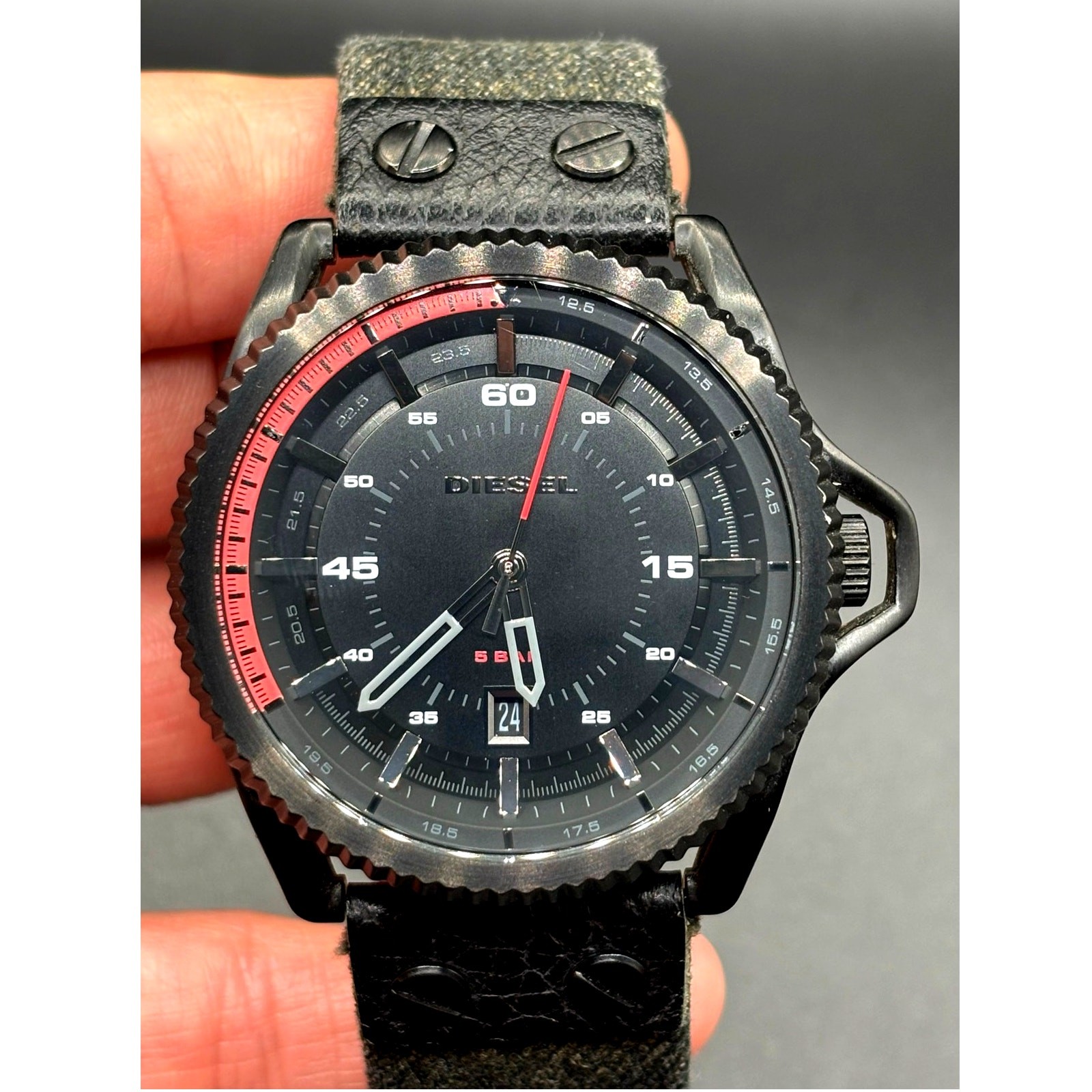 Diesel Rollcage DZ1728 Black Dial Canvas Leather Men’s Watch 46mm