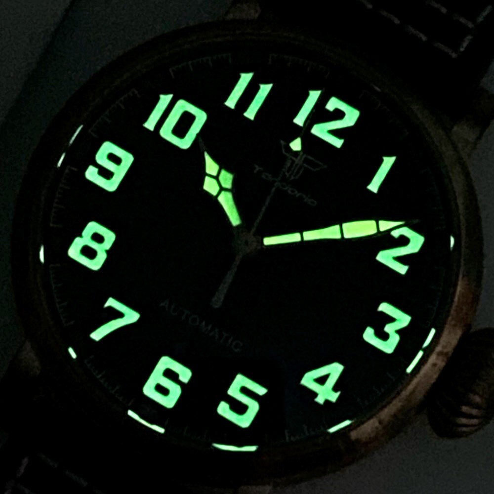 46.5mm Big Dial Watch For Men Solid Bronze Green Luminous Japan NH35A Automatic
