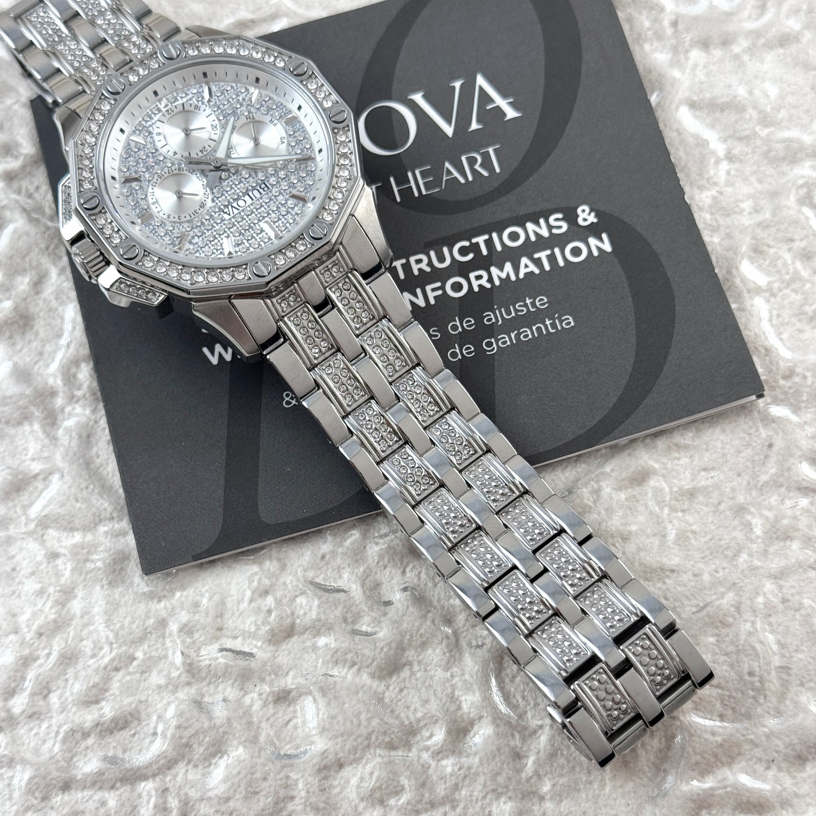 Bulova Octava Silver Pave Crystal Men’s Quartz Chronograph Watch 96C134