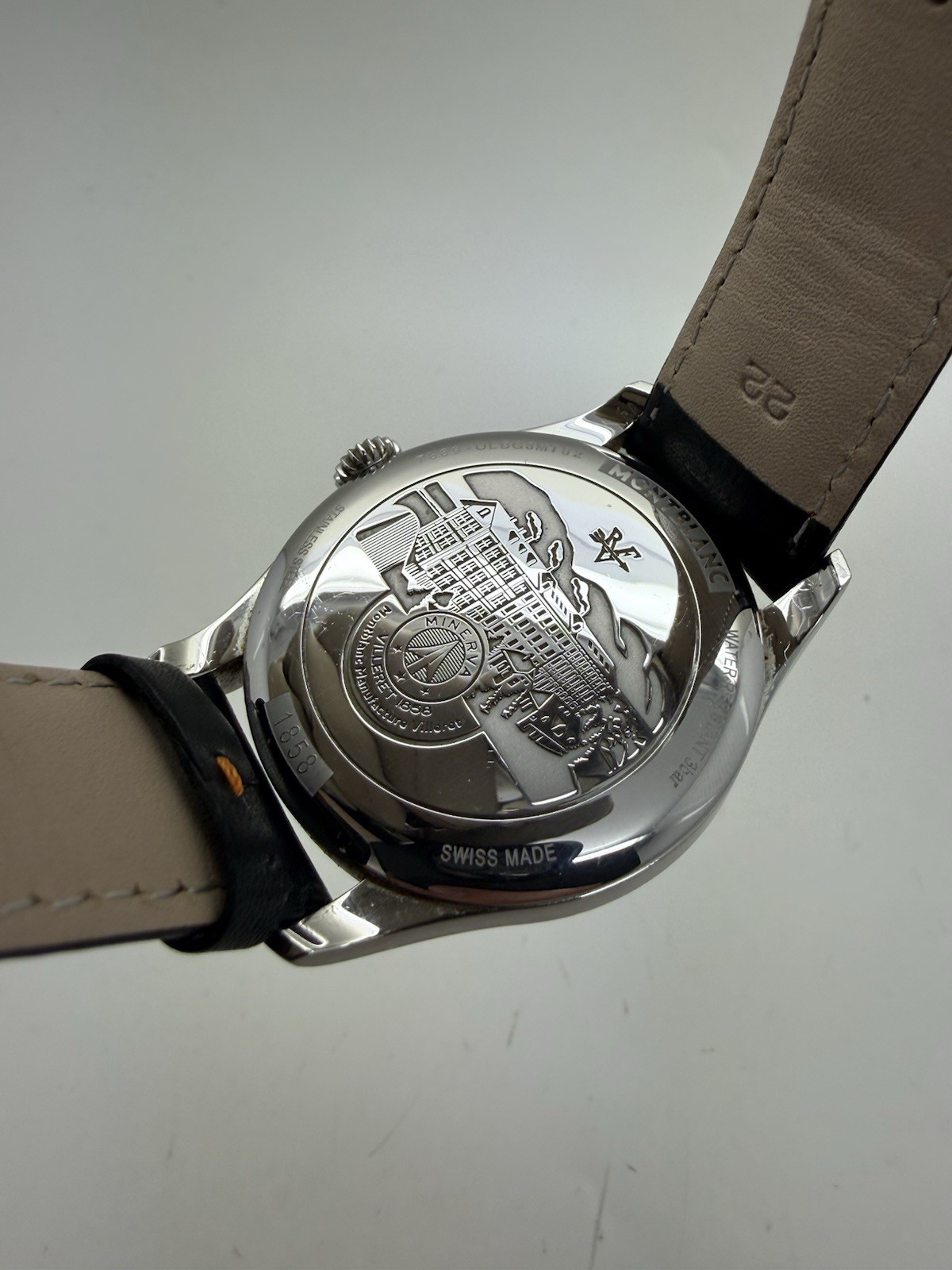 Montblanc 1858 Small Seconds Black Dial Stainless Steel Auto Watch 115073 B+P