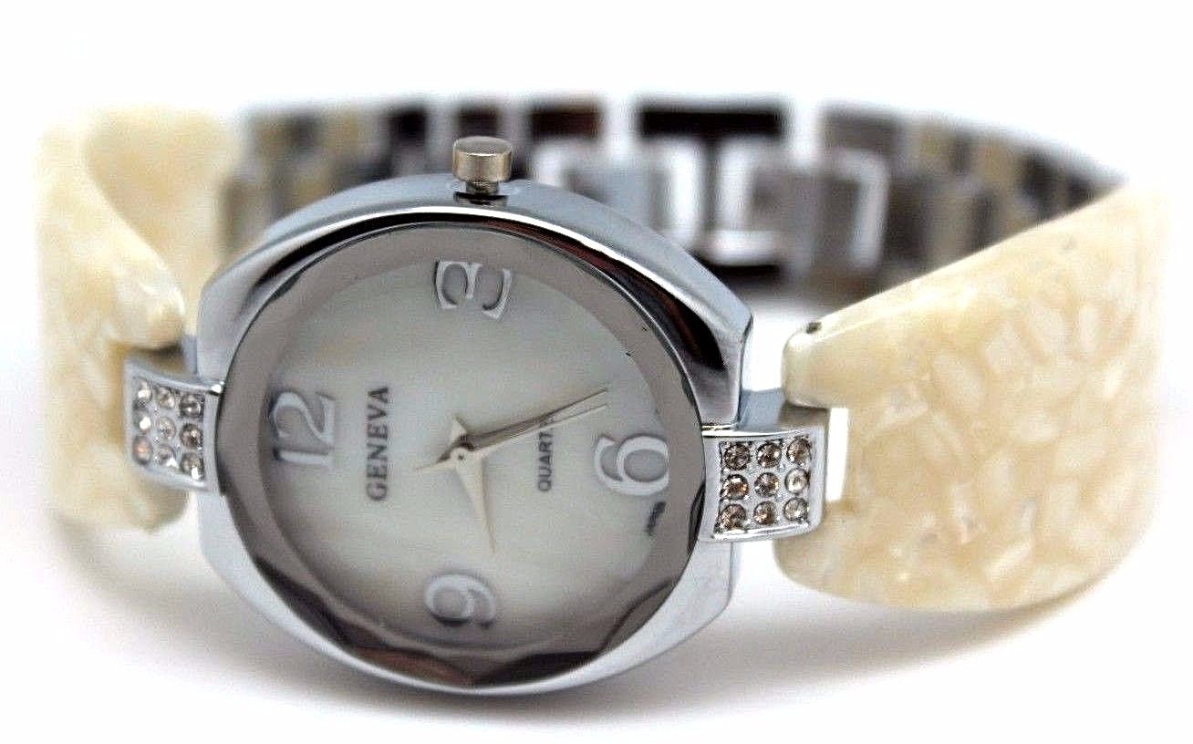 GENEVA WOMEN WATCH ROUND FACE FANCY BRACELET WITH NATURAL GRANITE COLOR