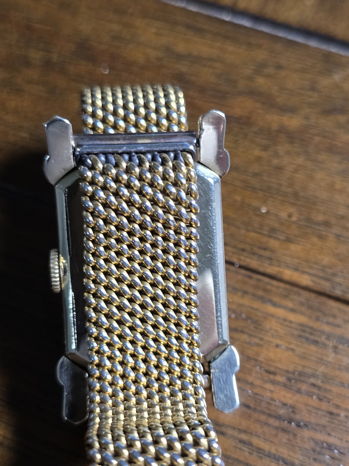 Vintage Elgin De Luxe Mechanical Watch Gold Filled Art Deco Tank Mesh Band