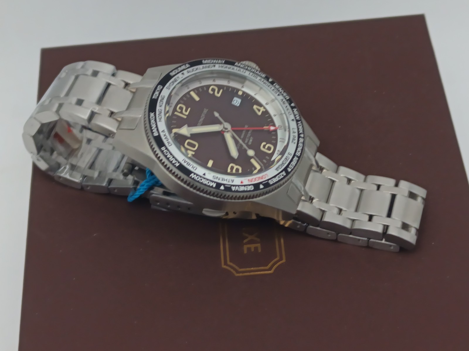 Chronofixe Sous-Marine GMT Watch 100M World Time Bezel Brown Dial Men’s + Box