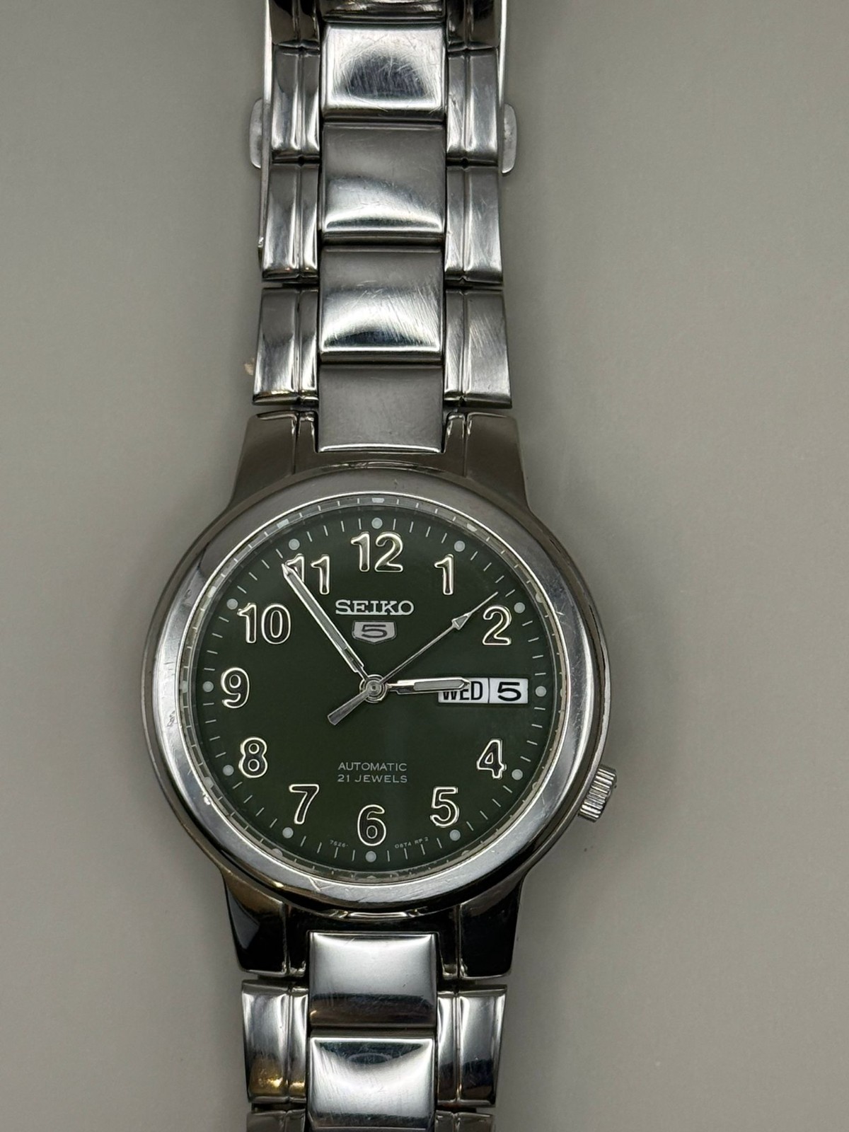 Vintage Seiko 5 Mechanical 21 Jewels Green Dial 7S26-02N0 Japan SS
