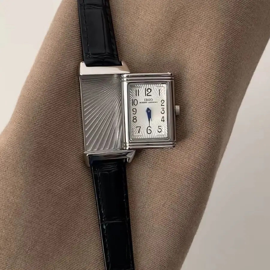 New style Slide Design 21mmRetro Reverso Style Square Leather Quartz Watch