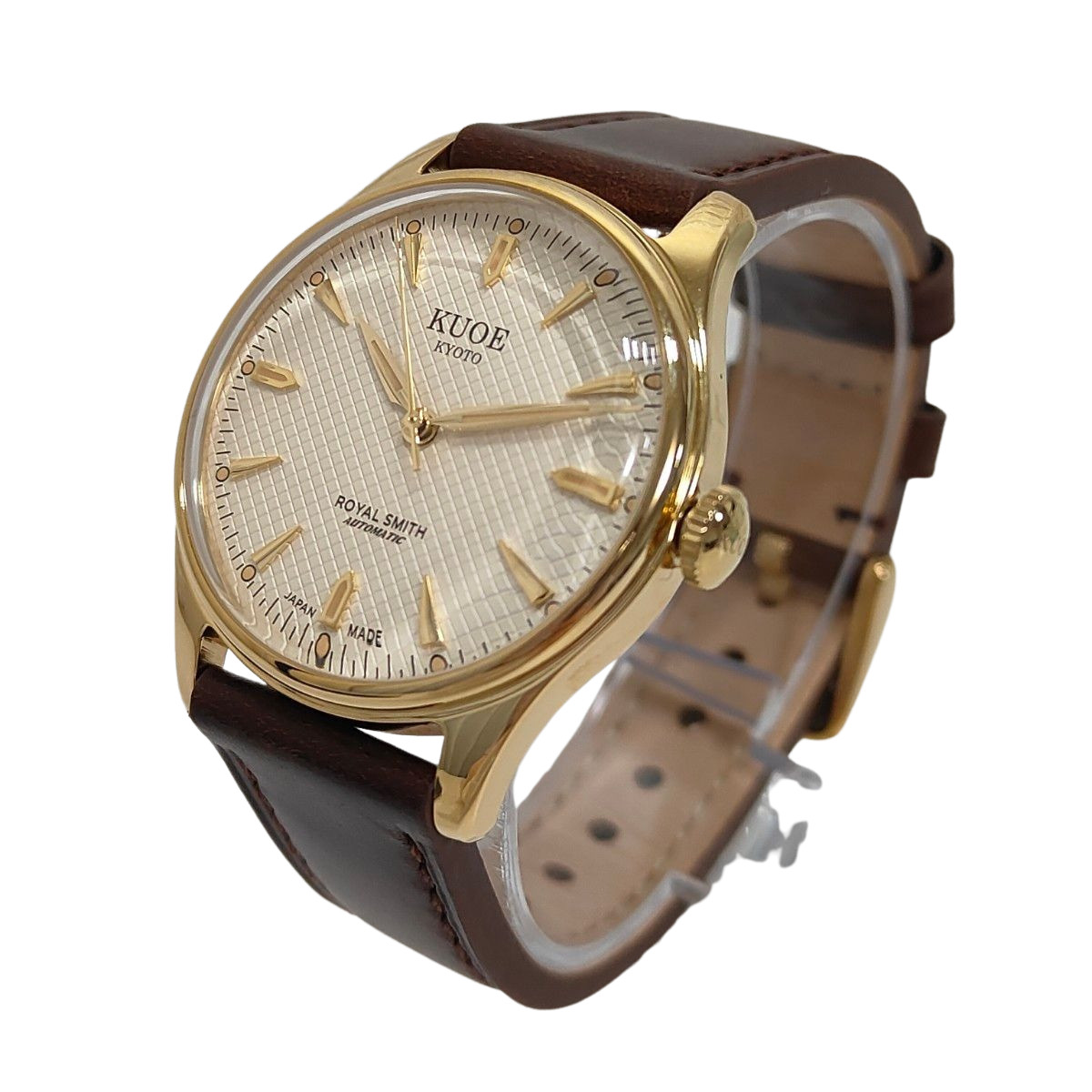 KUOE Kyoto Royal Smith 90-006 Ivory Waffle Dial Watch New Brown Leather Band JP