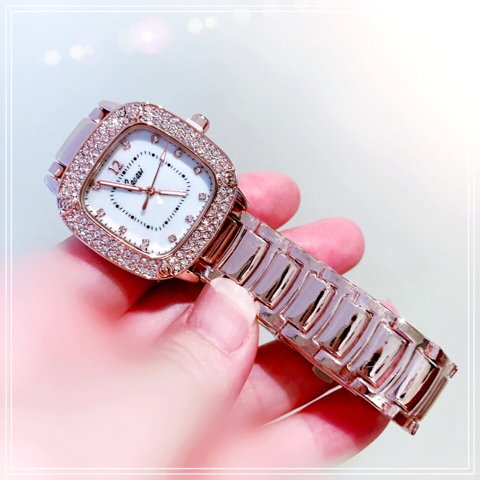 Womens Luxury Crystal Studded Square Face Casual Dress Formal Quartz Watches