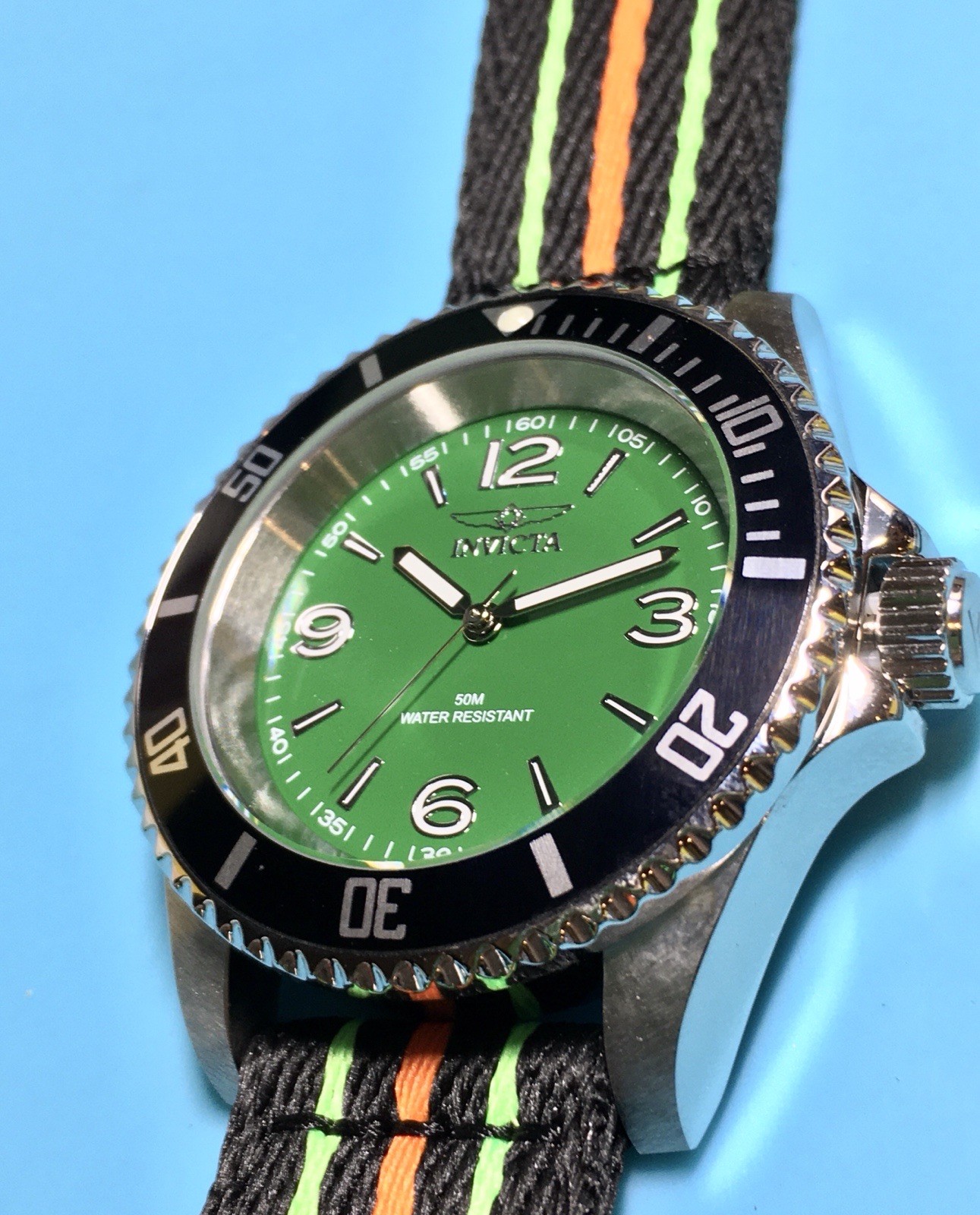 INVICTA PRO DIVER GREEN FATHOMS STYLE NO DATE ALPHA NUMERIC 40MM QUARTZ CUSTOM